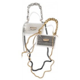 BAG - BELT BAG IN CLEAR PVC ΤΟ CARRY, HANG OR WEAR CROSS BODY WITH GOLD &/OR SILVER CHAINS & POUCH WITH RHINESTONES "ALEX KATSAITI X STYLISHIOUS"